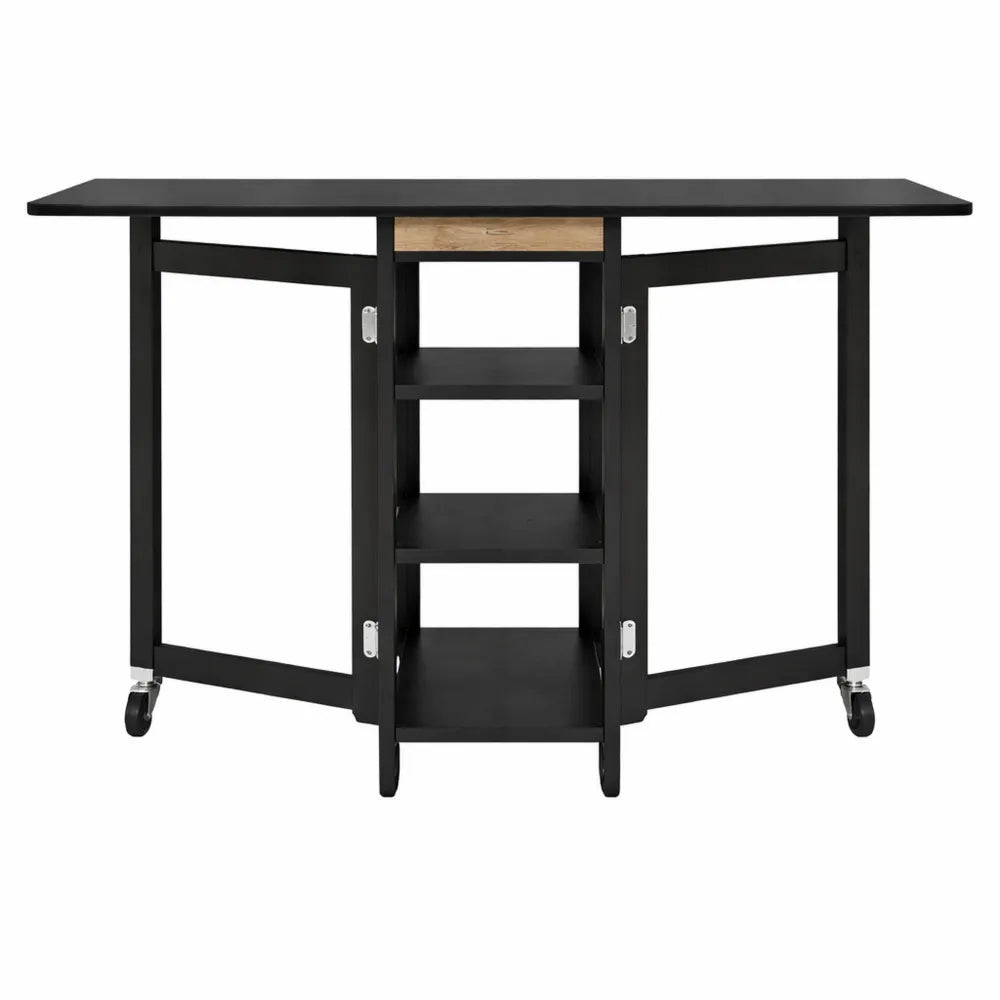 Table pliante de cuisine polyvalente avec étagères intégrées, idéale pour petits espaces