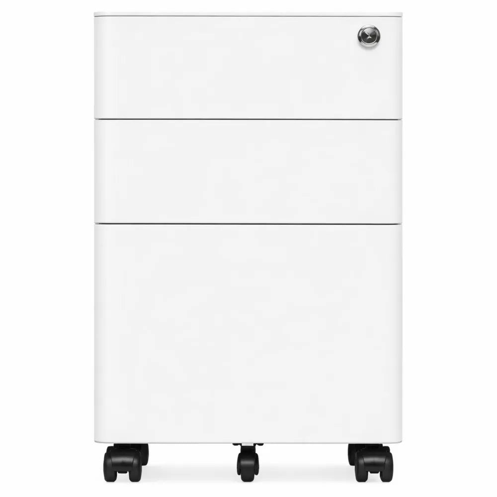 Caisson de Rangement Mobile avec Roulettes en Acier Blanc