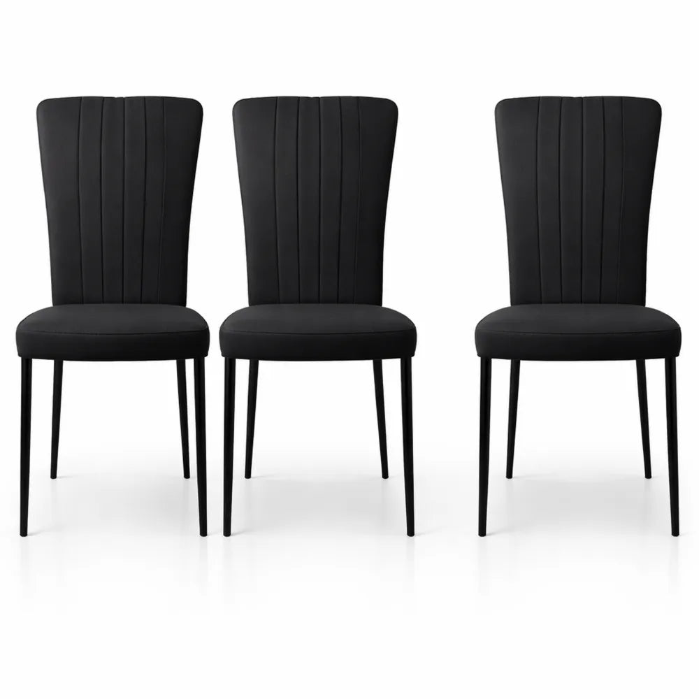 Lot de 4 chaises de salle à manger en velours noir avec dossier ergonomique