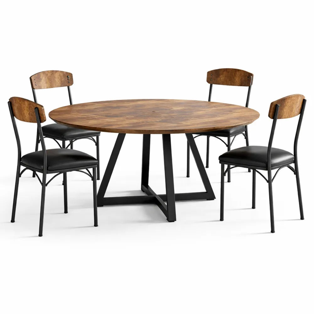 Table ronde industrielle pour cuisine, capacité 4-6 personnes, structure métallique, compacte
