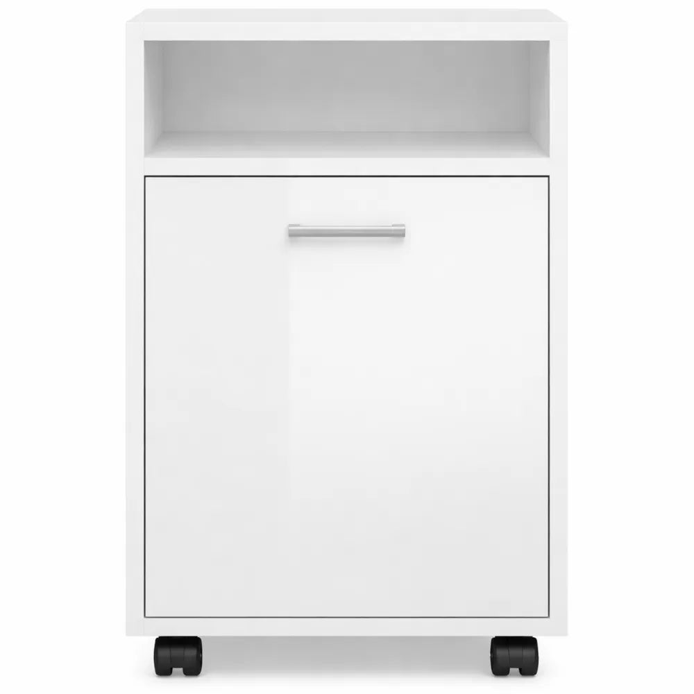 Caisson de Rangement à Roulettes pour Bureau, Bois Brillant Blanc