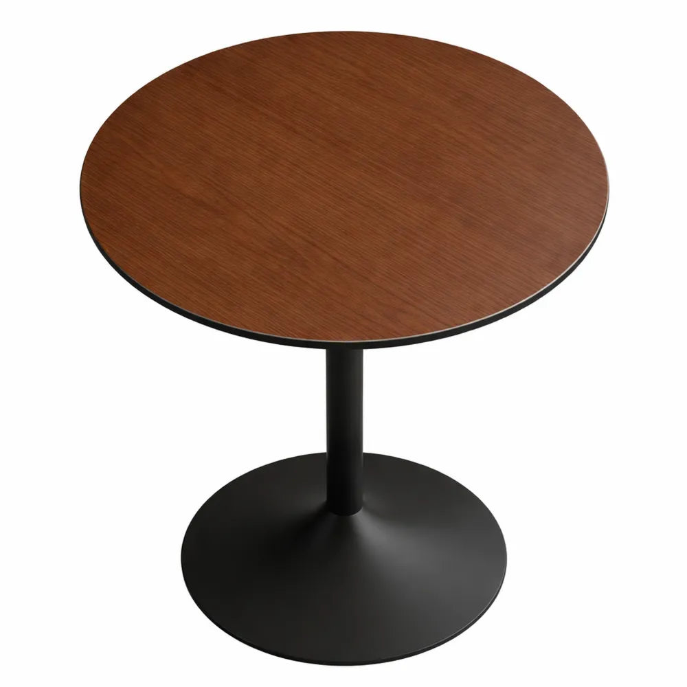 Table à manger ronde moderne pour 2-4 personnes, plateau en bois massif, pieds en acier, 70 cm