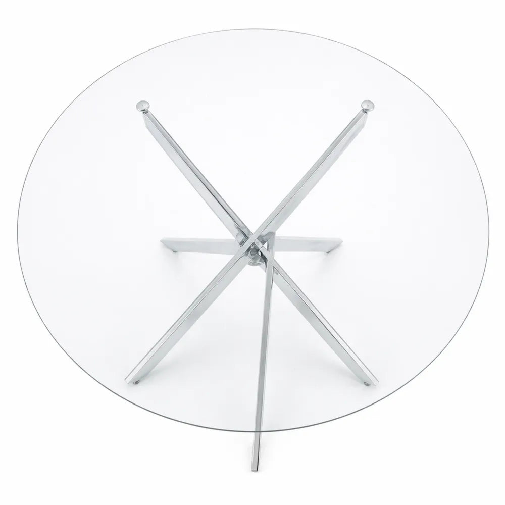 Table à Manger Ronde 6 Personnes en Verre Trempé et Métal Chromé